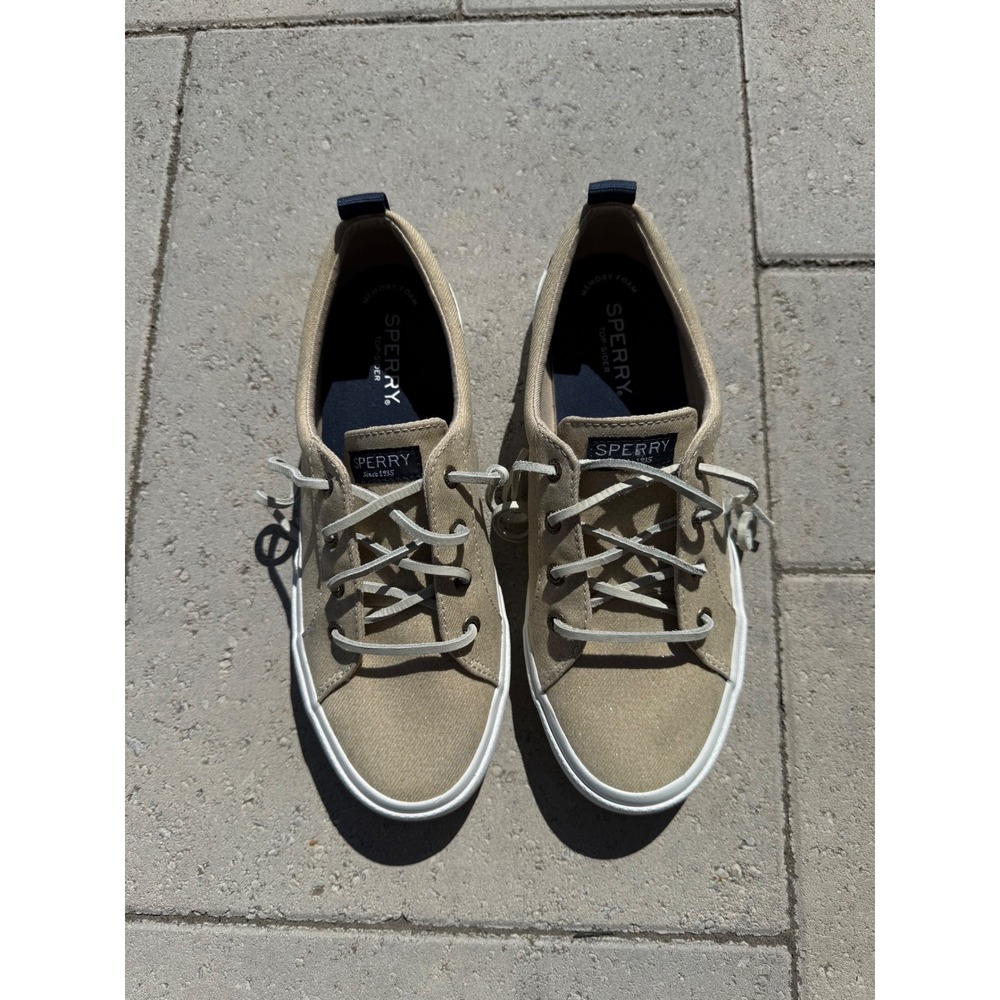Sperry Crest Vibe Linen Gold Sparkle Tan Canvas Sneakers! Size: Womens 7